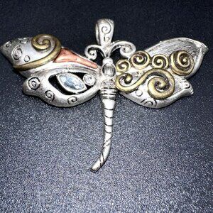 Lia Sophia Dragonfly Bug Necklace Slide Pendant Silver Tone Stones